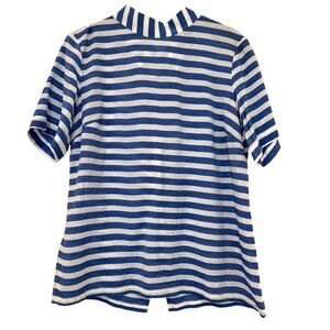 A1. Banana Republic Short Sleeve Viscose Striped Blue White Top Button Back